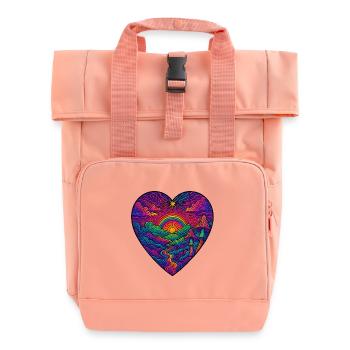 Rainbow Heart Landscape - Roll Top Backpack with Two Handles - chintz rose - Front
