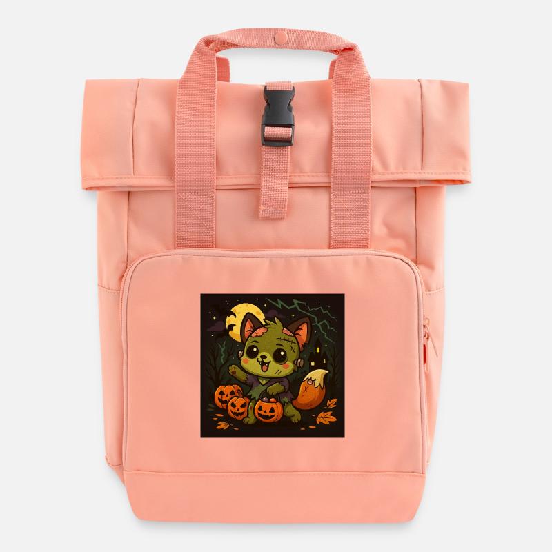 Little Halloween fox with pumpkins - Roll Top Backpack with Two Handles - chintz rose