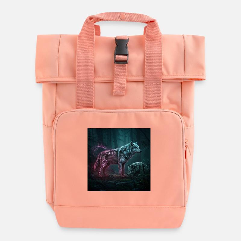 Neonrunen Wolfwald im Mondschein - Rolltop Rucksack mit zwei Griffen - Chintzrosa