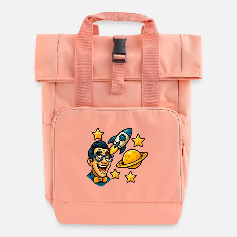 Space enthusiast with glasses - Roll Top Backpack with Two Handles - chintz rose