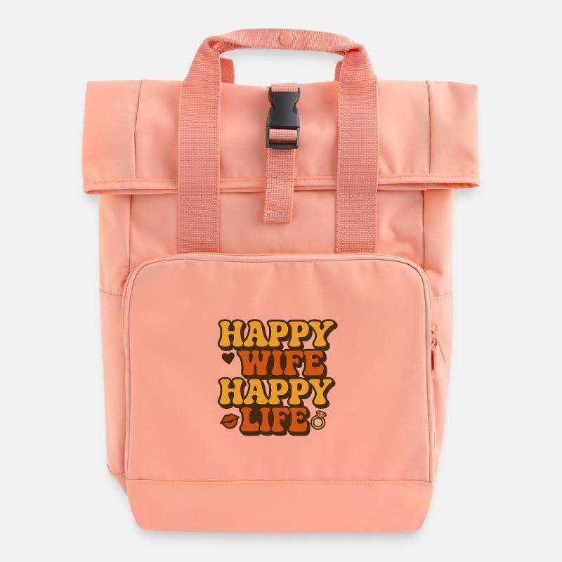 Happy Wife Happy Life Retro - Roll Top Backpack with Two Handles - chintz rose
