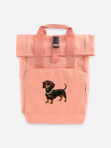 Dackel Diva Pink Sonnenbrille - Rolltop Rucksack mit zwei Griffen - Chintzrosa
