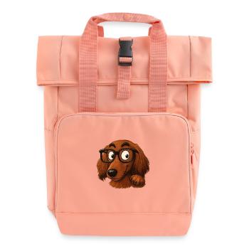 Spectacled Dog Cartoon Character - Roll Top Backpack with Two Handles - chintz rose - Front