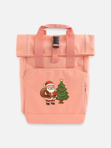 Weihnachtsmann mit Tannenbaum Illustration - Rolltop Rucksack mit zwei Griffen - Chintzrosa