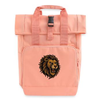 Löwenkopf im goldbraunen Stil - Rolltop Rucksack mit zwei Griffen - Chintzrosa - Vorne