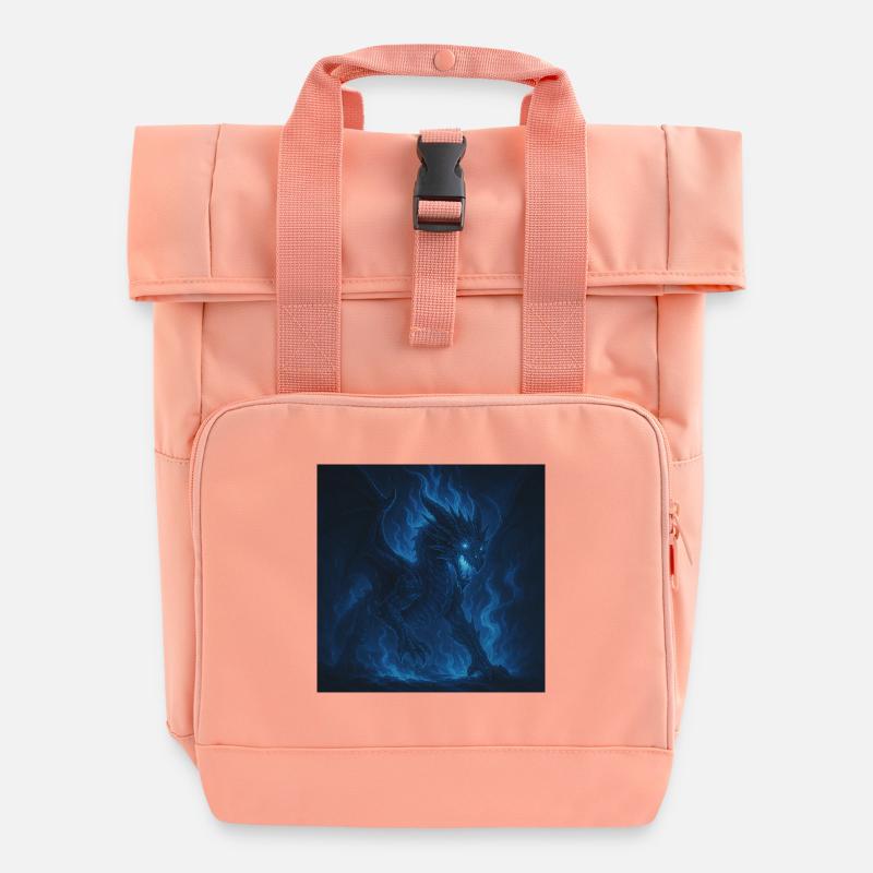 Blue Fire Dragon in Night Shadow - Roll Top Backpack with Two Handles - chintz rose