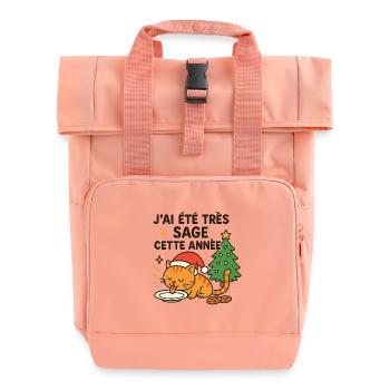 Wise and Gourmet Christmas Cat - Roll Top Backpack with Two Handles - chintz rose - Front