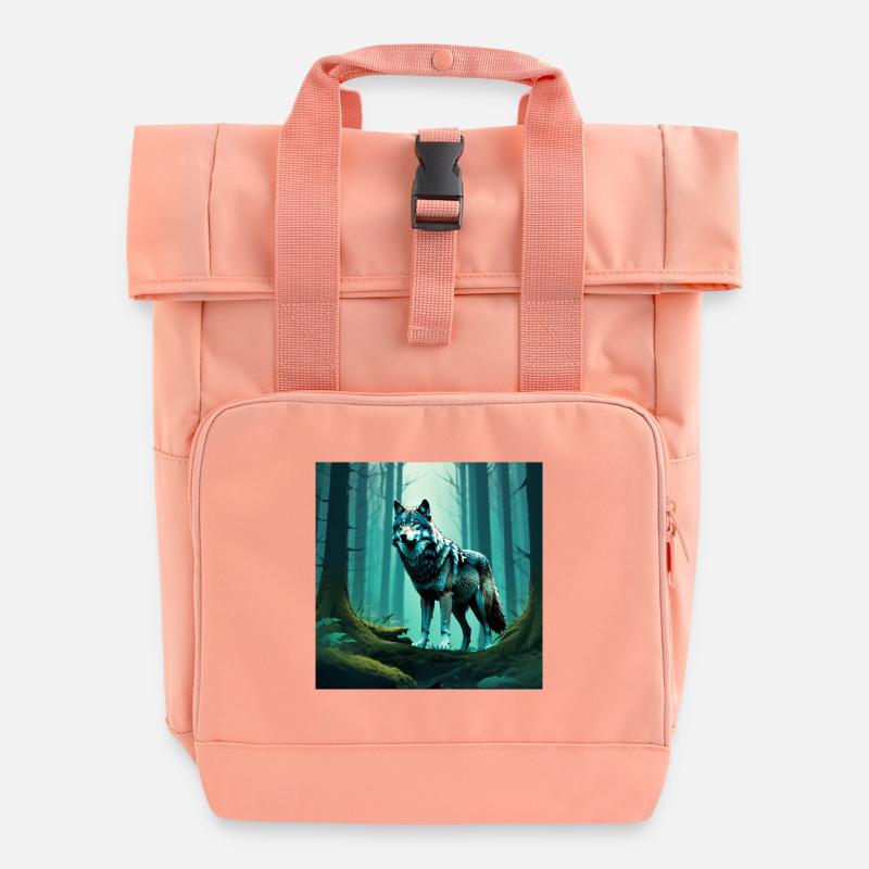 Wood wolf in the cloud forest - Roll Top Backpack with Two Handles - chintz rose