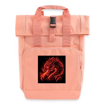 Neon dragon in red fire - Roll Top Backpack with Two Handles - chintz rose - Front