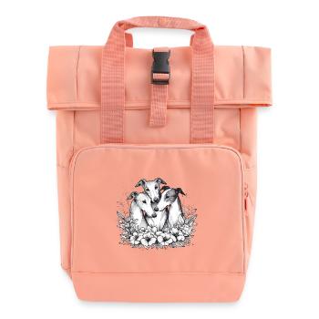 Drei Windhunde im Blumenkreis - Rolltop Rucksack mit zwei Griffen - Chintzrosa - Vorne