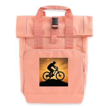 Sonnenuntergang Mountainbike Silhouette - Rolltop Rucksack mit zwei Griffen - Chintzrosa - Vorne