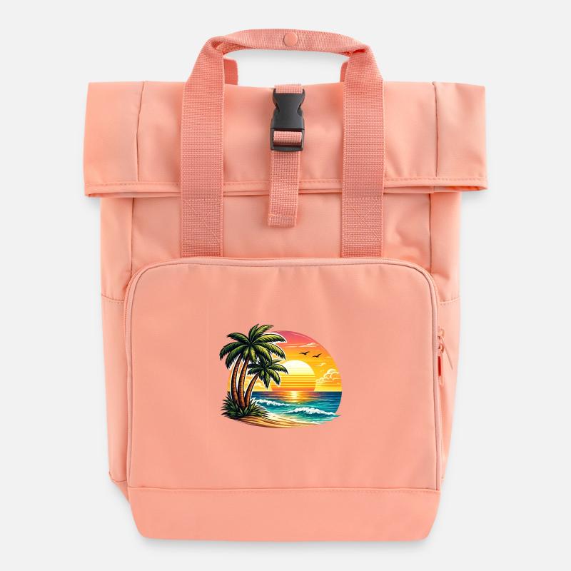 Palm Beach Sunset - Roll Top Backpack with Two Handles - chintz rose