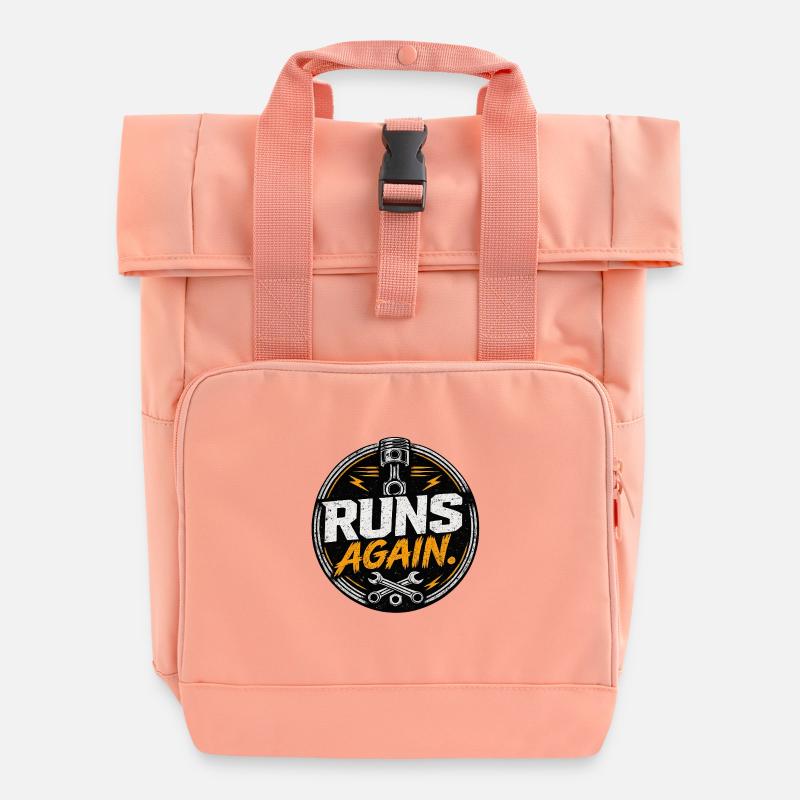 Runs Again Engine Revival-Abzeichen - Rolltop Rucksack mit zwei Griffen - Chintzrosa