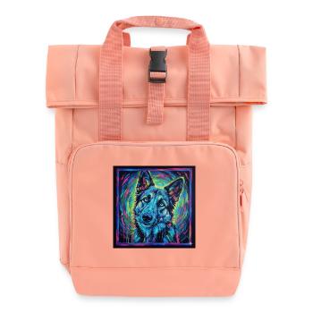 Neon wolf gaze - Roll Top Backpack with Two Handles - chintz rose - Front