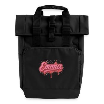 Graffiti-Name Emma Geschenk Ideal druckbar - Rolltop Rucksack mit zwei Griffen - Schwarz - Vorne