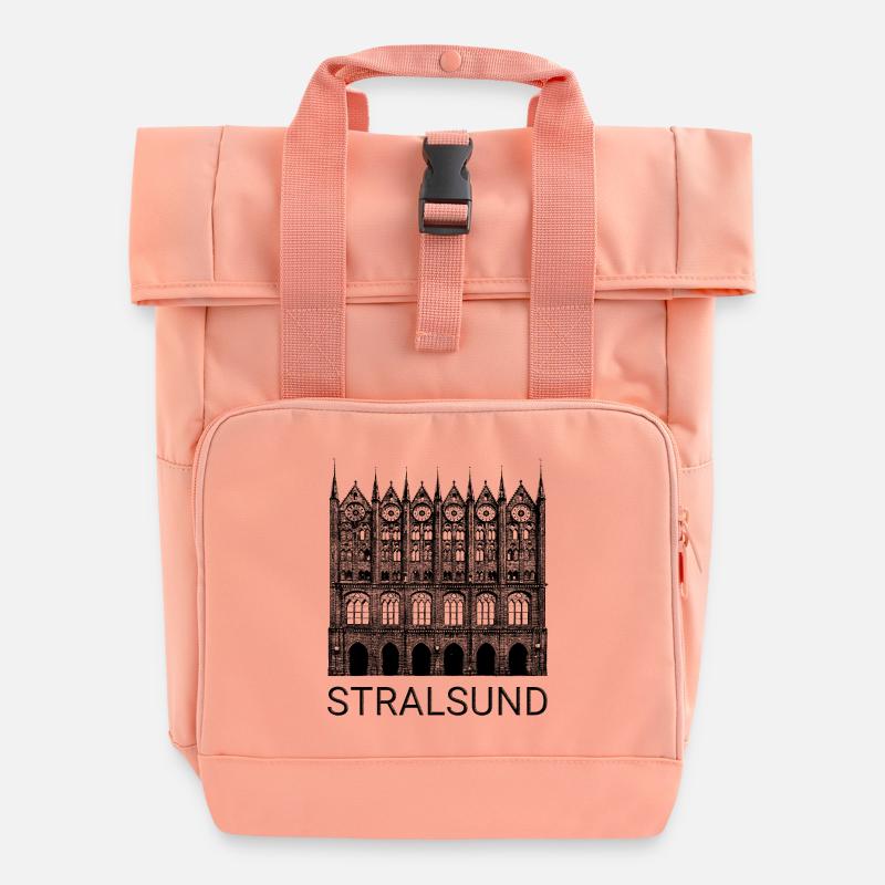 Rathaus Stralsund / Backsteingotik - Rolltop Rucksack mit zwei Griffen - Chintzrosa