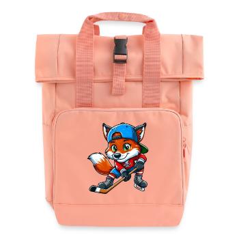 Cooler Fuchs Eishockey Cartoon Comic Design - Rolltop Rucksack mit zwei Griffen - Chintzrosa - Vorne