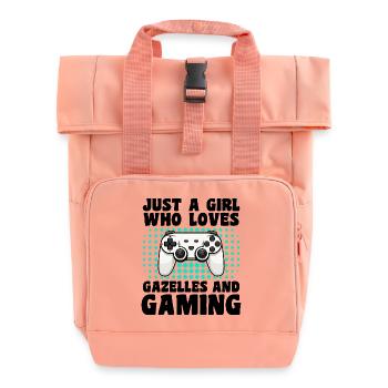 Gamer and Gazelles: Video Games and Agile Adventure - Roll Top Backpack with Two Handles - chintz rose - Front