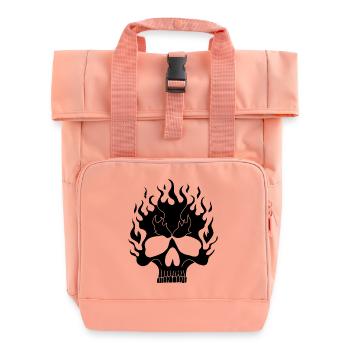 Schwarzer flammender Schädel - Rolltop Rucksack mit zwei Griffen - Chintzrosa - Vorne