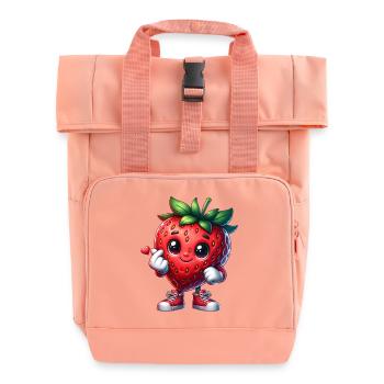 Erdbeere Herzhand - Rolltop Rucksack mit zwei Griffen - Chintzrosa - Vorne