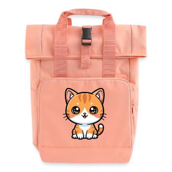 Orange Tabby Cartoon Cat - Roll Top Backpack with Two Handles - chintz rose - Front