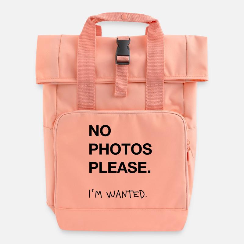 No Photos Please – Minimal Statement Trend Typo - Rolltop Rucksack mit zwei Griffen - Chintzrosa