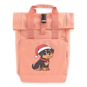 Puppy Christmas Cartoon - Roll Top Backpack with Two Handles - chintz rose - Front