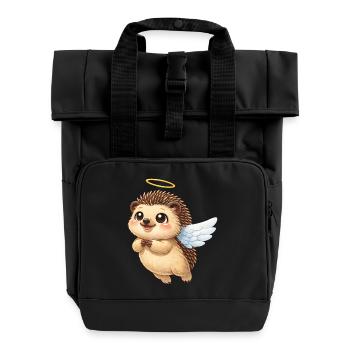 Süßer Igel Cartoon Engel mit Flügeln Freundlich  - Rolltop Rucksack mit zwei Griffen - Schwarz - Vorne