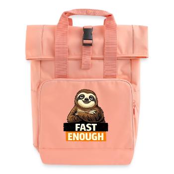 Fast Enough Sloth-Grafik - Rolltop Rucksack mit zwei Griffen - Chintzrosa - Vorne