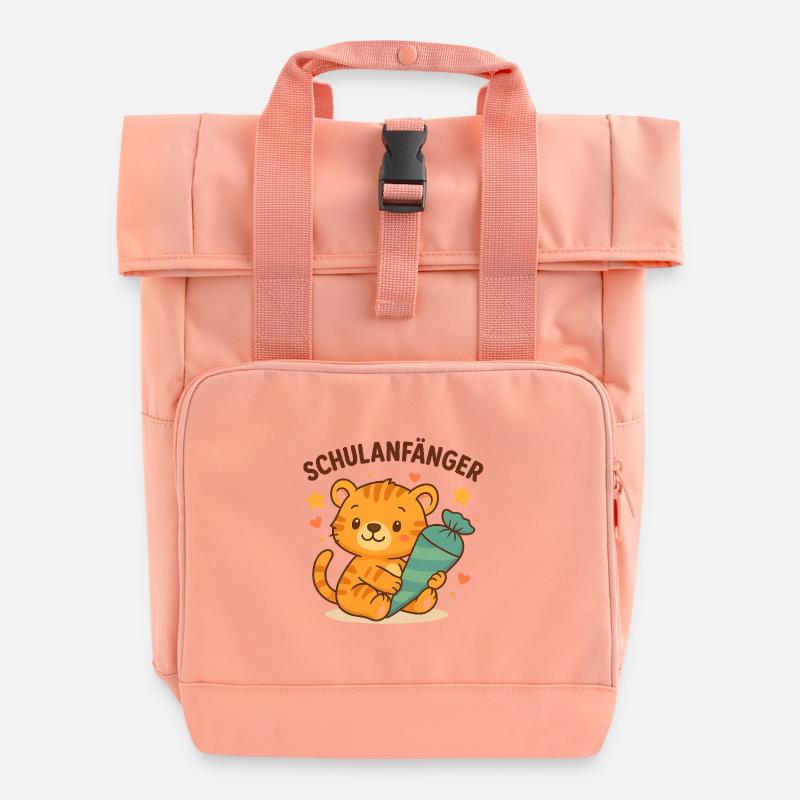 School Beginners Motif - Roll Top Backpack with Two Handles - chintz rose