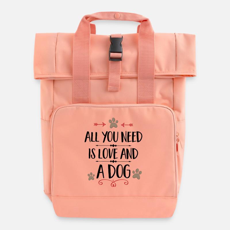 Hund - Rolltop Rucksack mit zwei Griffen - Chintzrosa