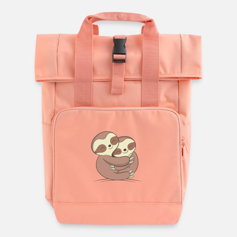 Sloth Design - Roll Top Backpack with Two Handles - chintz rose