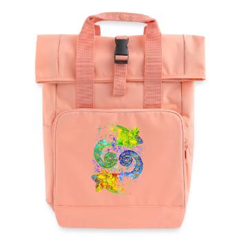 Colorful Yin-Yang Chameleon – Harmony - Roll Top Backpack with Two Handles - chintz rose - Front