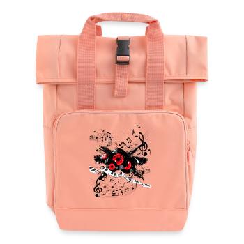 Rote Plattenmelodie und Tastenspur - Rolltop Rucksack mit zwei Griffen - Chintzrosa - Vorne