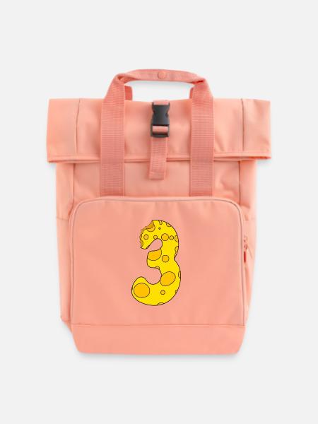 Zahl 3 Ziffer Käse - Rolltop Rucksack mit zwei Griffen - Chintzrosa