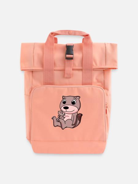 Wiesel mit Baby Wiesel - Rolltop Rucksack mit zwei Griffen - Chintzrosa