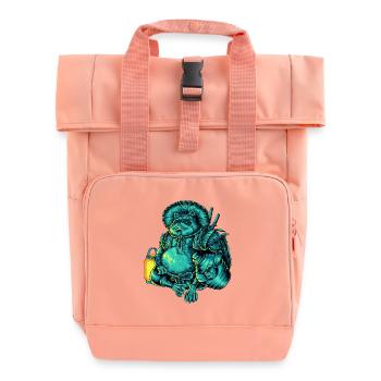Japanische Yokai Figur Tanuki - Rolltop Rucksack mit zwei Griffen - Chintzrosa - Vorne