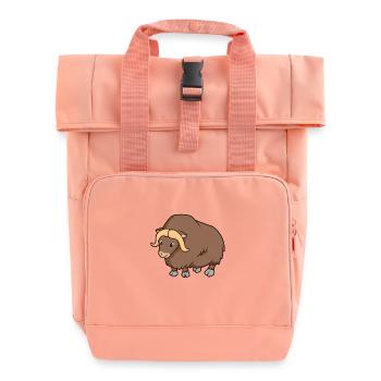 Kawaii Musk Ox - Roll Top Backpack with Two Handles - chintz rose - Front