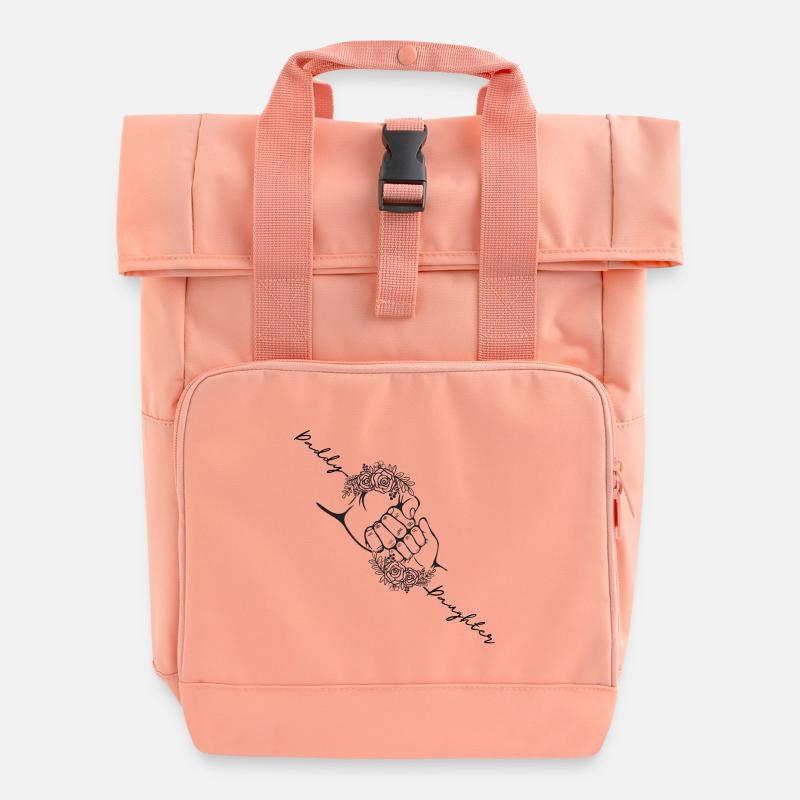 Father Daughter Matching Fist Bump, Personalized - Roll Top Backpack with Two Handles - chintz rose