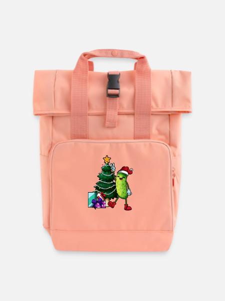 Weihnachten - Cartoon Weihnachts Gurke - Rolltop Rucksack mit zwei Griffen - Chintzrosa