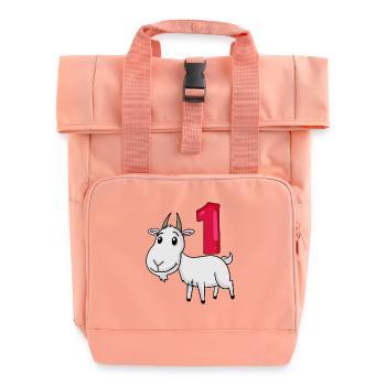 1 an - inscription à l’école - motif chèvre - Sac à dos Roll Top à deux anses - rose liberty - Devant