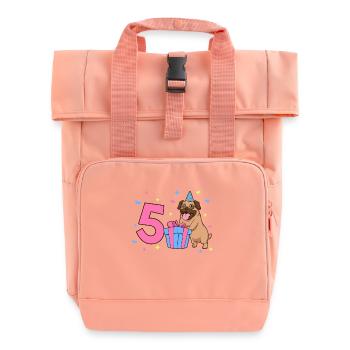 With Pug - Girl Birthday 5 Years - Roll Top Backpack with Two Handles - chintz rose - Front