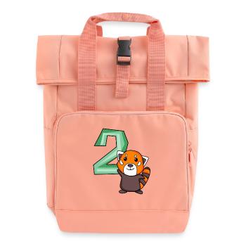 2. Geburtstag Motiv Roter Panda - zwei Jahre alt - Rolltop Rucksack mit zwei Griffen - Chintzrosa - Vorne