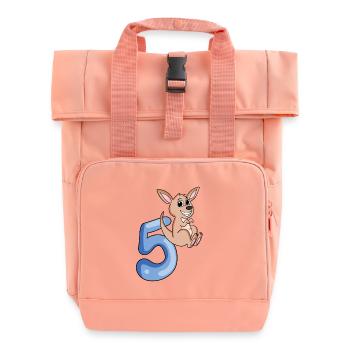 5th birthday motif kangaroo - five years - Roll Top Backpack with Two Handles - chintz rose - Front