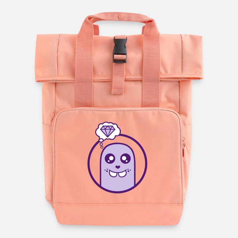 Niedliche Comic Figur (Diamant, Kreis) - Rolltop Rucksack mit zwei Griffen - Chintzrosa
