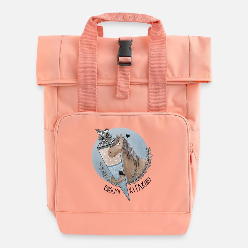 Endlich Kitakind Pferd mit Schultüte Blau - Rolltop Rucksack mit zwei Griffen - Chintzrosa