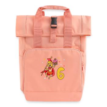 Mit Spartaner - Kinder Geburtstag 6 Jahre - Rolltop Rucksack mit zwei Griffen - Chintzrosa - Vorne