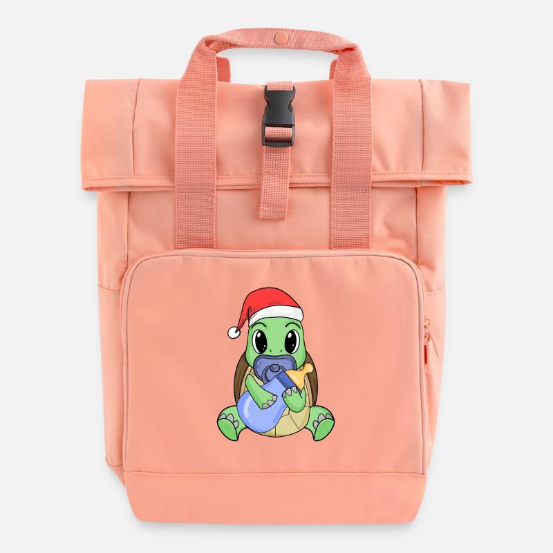 Turtle Baby Christmas - Roll Top Backpack with Two Handles - chintz rose