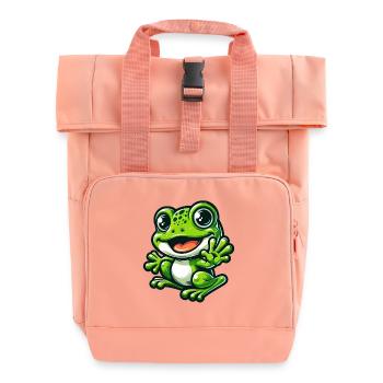 Frog Comic Cute Frog - Roll Top Backpack with Two Handles - chintz rose - Front