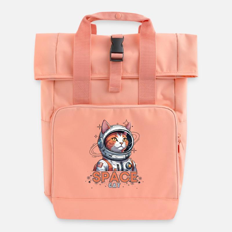 Space Cat Astronaut - Roll Top Backpack with Two Handles - chintz rose